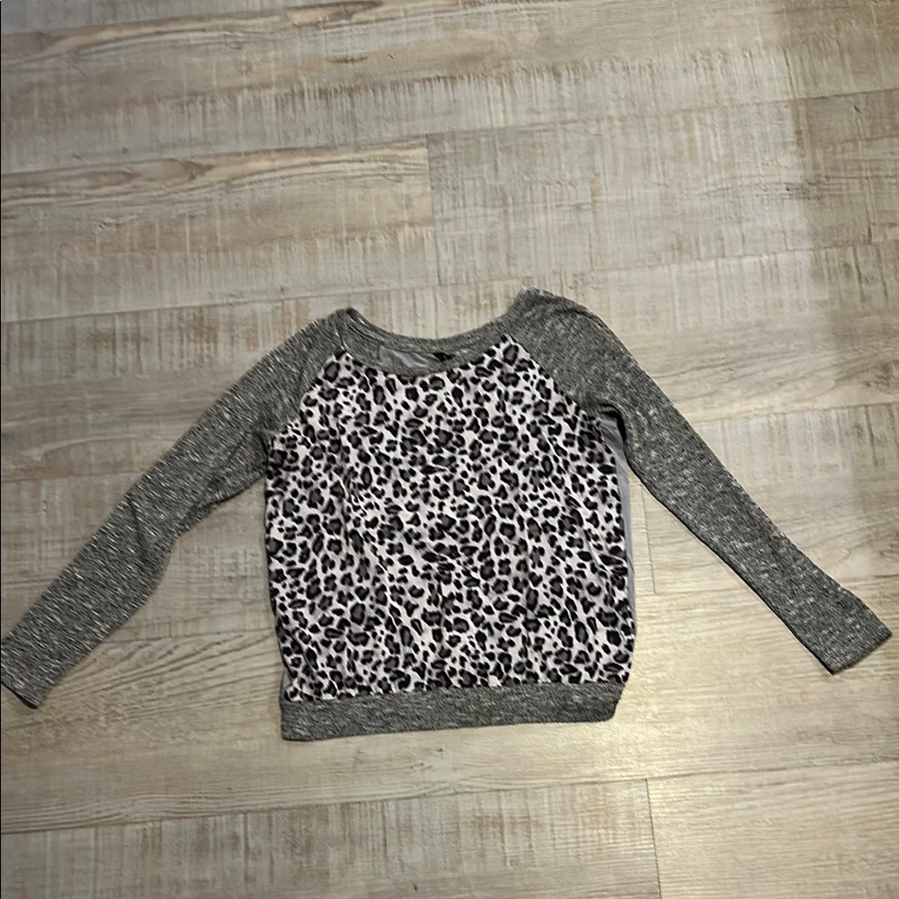 Gray and Leopard Print Long Sleeve Top